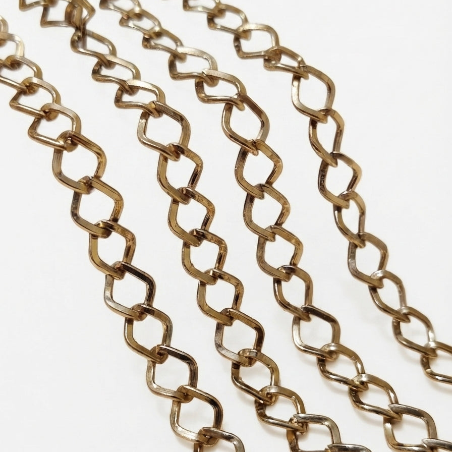 9x7 mm Long Cut Iron Alloy Chain – Antique Gold Finish – Approx. 1 Meter for Jewelry Making