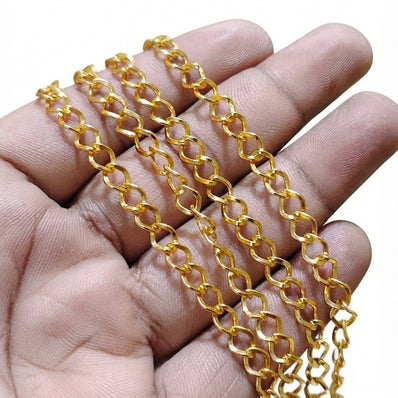 6x7 mm Long Cut Iron Alloy Chain – Gold Polished Finish – Approx. 1 Meter for Jewelry Making