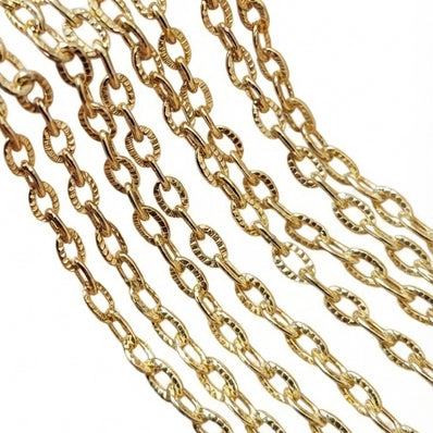 4x6 mm Long Cut Iron Alloy Chain – Lite Gold Finish – Approx. 1 Meter for Jewelry Making