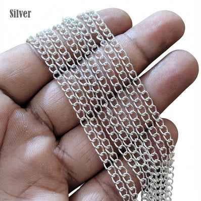 3x4 mm Long Cut Iron Alloy Chain – Silver Polished Finish – Approx. 1 Meter for Jewelry Making