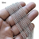 3x4 mm Long Cut Iron Alloy Chain – Silver Polished Finish – Approx. 1 Meter for Jewelry Making