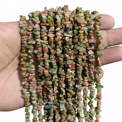 Natural Unakite Chip Beads 5-10mm | 30 Inch Strand | 260-270 Beads Per String | Gemstone Chips for Jewelry Making