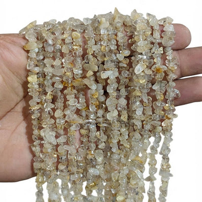 Natural Golden Rutilated Quartz Chip Beads 5-10mm | 30 Inch Strand | 260-270 Beads Per Line | Genuine Gemstone Chips for Jewelry Making