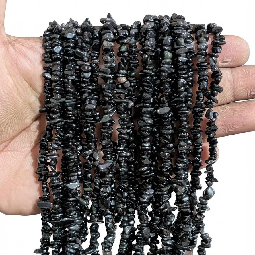 Natural Black Obsidian Chip Beads 5-10mm | 30 Inch Strand | 260-270 Beads Per Line | Genuine Black Gemstone Chips for Jewelry Making