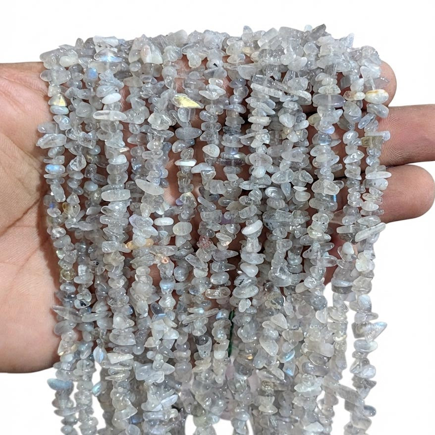 Natural Rainbow Moonstone Chip Beads 5-10mm | 30 Inch Strand | 260-270 Beads Per Line | Genuine White Labradorite Gemstone Chips for Jewelry Making