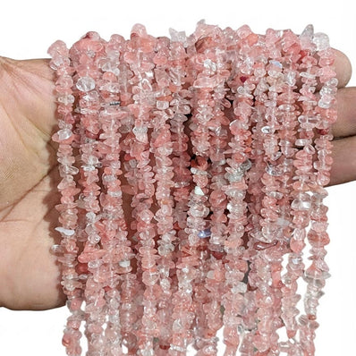 Natural Cherry Quartz Chip Beads 5-10mm | 30 Inch Strand | 260-270 Beads Per Line | Pink Gemstone Chips for Jewelry Making