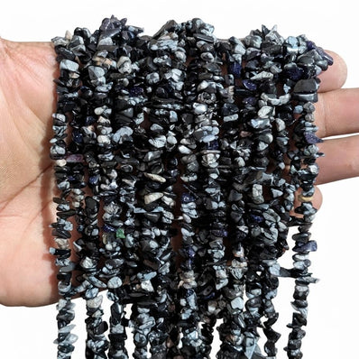 Natural Snowflake Obsidian Chip Beads 5-10mm | 30 Inch Strand | 260-270 Beads Per Line | Genuine Snowflake Obsidian Gemstone Chips for Jewelry Making