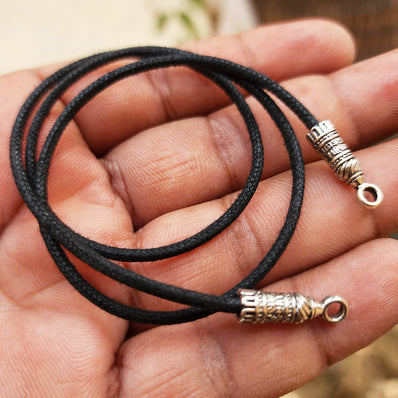 5 Pcs Pkg. Thick Cotton cord/threads lace, Silver Oxidized Cord End' Black Choker cords,, Rope size 1.5-2 mm