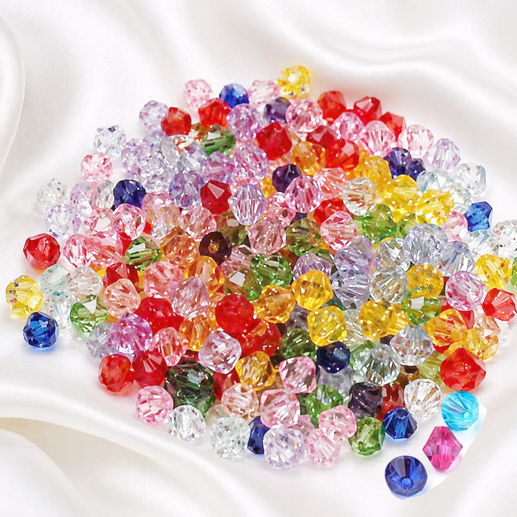50 Grams Pkg. 4mm size, Acrylic Plastic Bi cone beads for crafts and jewelry making
