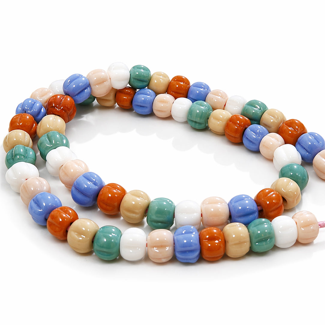 10mm Handmade Glass Beads Strand – Large Hole 3mm Round Beads – Multicolor Smooth pumpkin Beads for Jewelry Making – Approx 60 Beads Per String