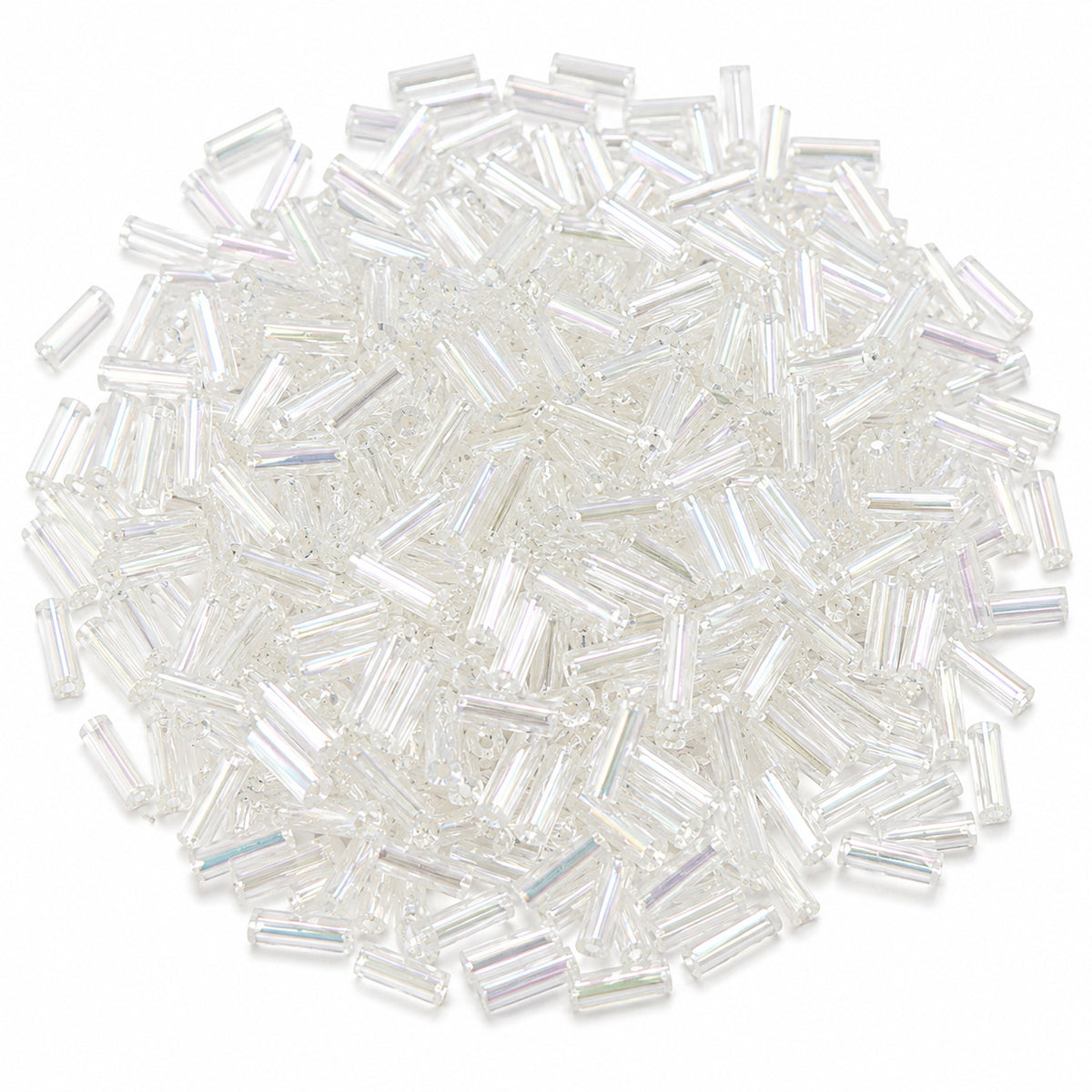 100grams, Sale Lot Factory Overstock White AB Finish Bugle Beads 2x5mm – 100 Grams Pack | Premium Aurora Borealis Glass Tube Beads for Jewelry Making & Crafts