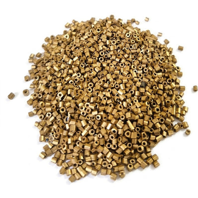 100grams, Sale Lot Factory Overstock Metallic Dark Gold Hexa Cut Tube Beads 2mm – 100 Grams Pack | Premium Glass Hexagonal Beads for Jewelry Making & Embroidery