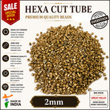 100grams, Sale Lot Factory Overstock Metallic Dark Gold Hexa Cut Tube Beads 2mm – 100 Grams Pack | Premium Glass Hexagonal Beads for Jewelry Making & Embroidery