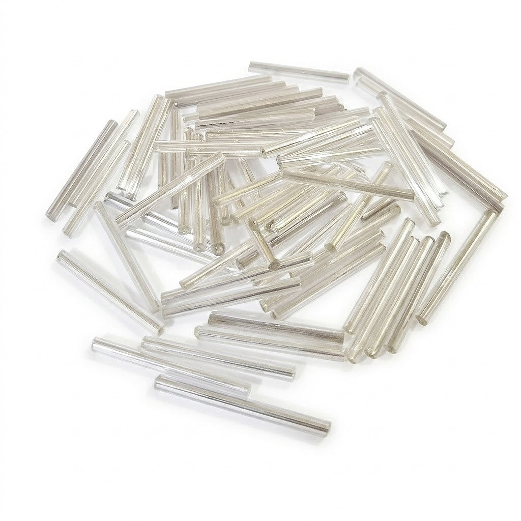 100grams, Sale Lot Factory Overstock Silverline Tube Beads 2.5x25mm – 100 Grams Pack | Premium Glass Bugle Beads for Jewelry Making, Embroidery & DIY Crafts