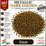 100 grams, Sale Lot Factory Overstock Metallic Dark Golden Tube Beads 2mm – 100 Grams Pack | Premium Glass Beads for Jewelry Making, Embroidery & DIY Crafts