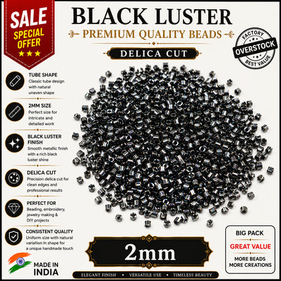 100grams, Sale Lot Factory Overstock Black Luster Delica Cut Beads 2mm – 100 Grams Pack | Premium Glass Cylinder Beads for Jewelry Making, Embroidery & Bead Weaving
