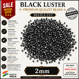 100grams, Sale Lot Factory Overstock Black Luster Delica Cut Beads 2mm – 100 Grams Pack | Premium Glass Cylinder Beads for Jewelry Making, Embroidery & Bead Weaving