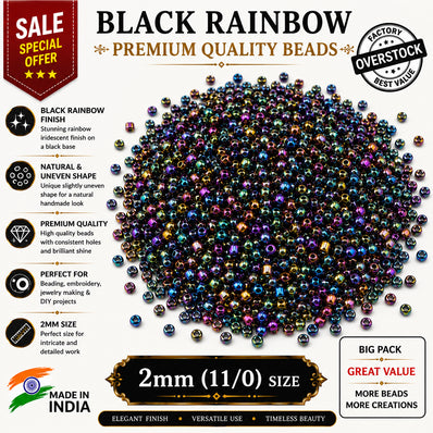 100 grams, Sale Lot Factory Overstock Black Rainbow Seed Beads 2mm (11/0) – 100 Grams Pack | Iridescent Glass Beads for Jewelry Making, Embroidery & DIY Crafts