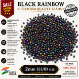 100 grams, Sale Lot Factory Overstock Black Rainbow Seed Beads 2mm (11/0) – 100 Grams Pack | Iridescent Glass Beads for Jewelry Making, Embroidery & DIY Crafts