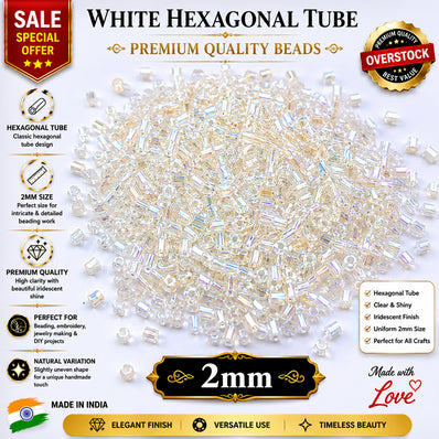 100grams, Sale Lot Factory Overstock White Hexagonal Tube Beads 2mm – 100 Grams Pack | AB Finish Glass Beads for Jewelry Making, Embroidery & DIY Crafts