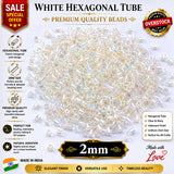 100grams, Sale Lot Factory Overstock White Hexagonal Tube Beads 2mm – 100 Grams Pack | AB Finish Glass Beads for Jewelry Making, Embroidery & DIY Crafts
