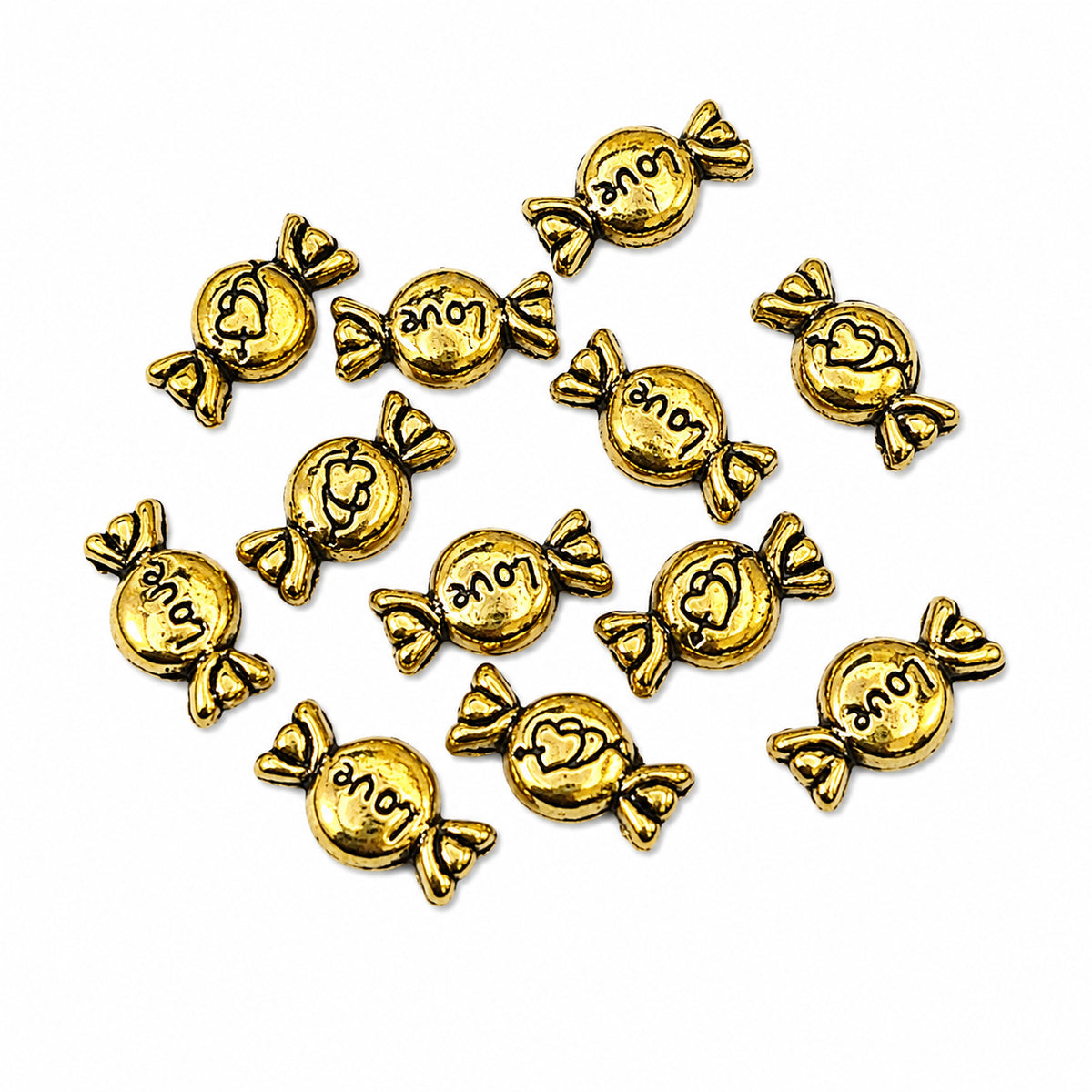 50 Pcs Small Candy Love Beads | Gold Oxidized Alloy Spacer Beads for Jewelry Making