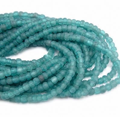 4mm Frosted Uneven Round Glass Beads – Aqua Blue Matte Finish | Handmade Glass Spacer Beads | Sold Per 10 Strands