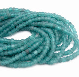 4mm Frosted Uneven Round Glass Beads – Aqua Blue Matte Finish | Handmade Glass Spacer Beads | Sold Per 10 Strands