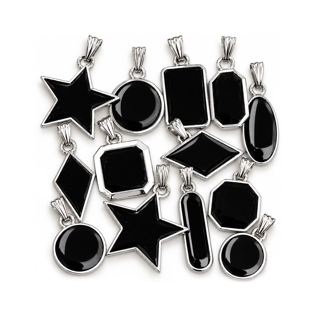 10 Pcs Random Mix Black Enamelled Charms – Stainless Steel Plated Pendant Charms for Jewelry Making  Description