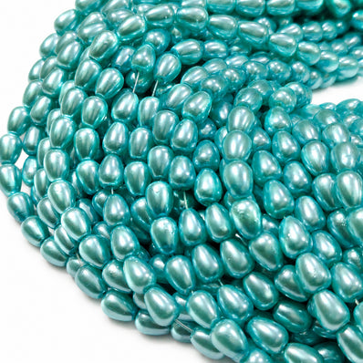 6x8mm Turquoise Aqua Glass Pearl Teardrop Beads, Pearlized Drop Shape Beads for Earrings, Necklaces & DIY Jewelry, 95–96pcs Strand