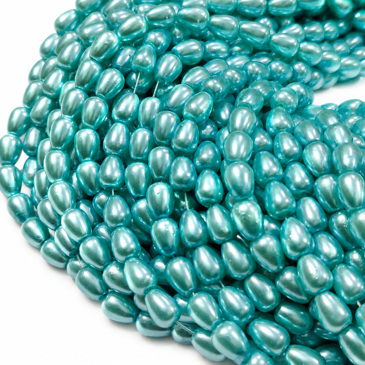 6x8mm Turquoise Aqua Glass Pearl Teardrop Beads, Pearlized Drop Shape Beads for Earrings, Necklaces & DIY Jewelry, 95–96pcs Strand