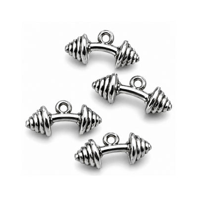 5pcs Pkg. Stainless Steel Plated Dumbbell Charms for Jewellery Making – Silver Tone Gym Weight Pendant