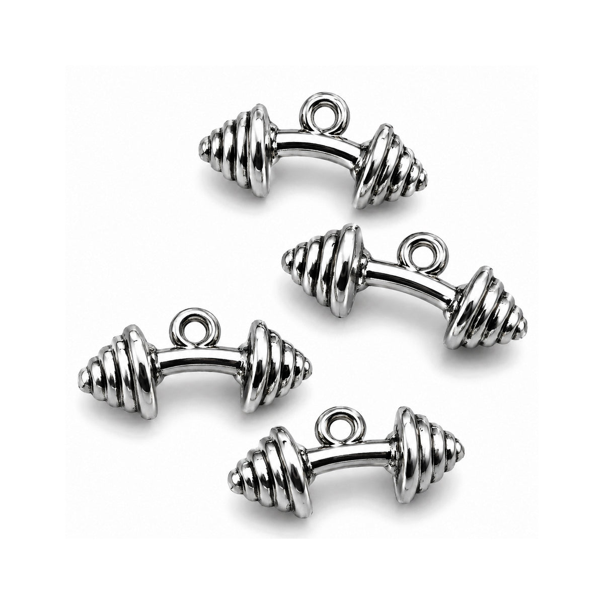 5pcs Pkg. Stainless Steel Plated Dumbbell Charms for Jewellery Making – Silver Tone Gym Weight Pendant