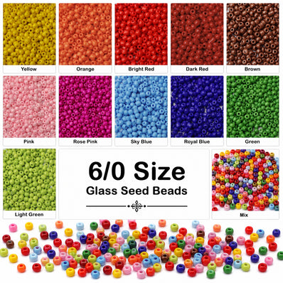 Opaque Glass Seed Beads Mix Colors 6/0 Size (Approx. 4mm) – 12 Color Assortment – 20 Grams Each Color – Total 240 Grams – Jewelry Making Beads