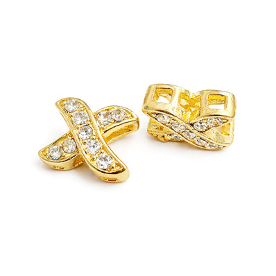8pcs Gold Plated X Spacer Beads with Rhinestone – Crystal Cross Beads for Jewelry Making, Premium Connector Beads, Size approx 11x13mm