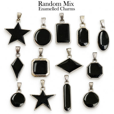 10 Pcs Random Mix Black Enamelled Charms – Stainless Steel Plated Pendant Charms for Jewelry Making  Description