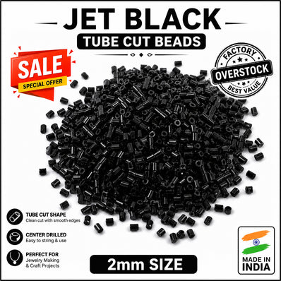 100 grams Pkg. SALE, Jet Black Tube Cut Beads 2mm – 100 Grams Pack | Black Glass Tube Seed Beads for Jewelry Making, Embroidery & DIY Crafts