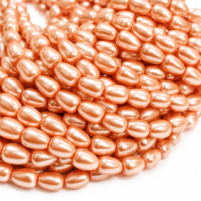6x8mm Peach Glass Pearl Teardrop Beads, Pearlized Drop Shape Beads for Earrings, Necklaces & DIY Jewelry Making, 95–96pcs Strand