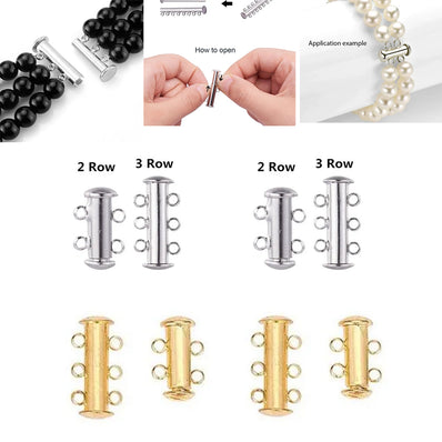 Per Piece Silver Slide Lock Clasps Tube Shape Clasp Connectors 3 Strands Jewelry Clasps for Necklace Bracelet Jewelry Findings