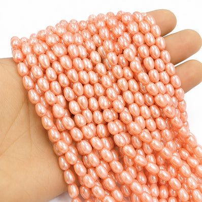 6x8mm Peach Glass Pearl Teardrop Beads, Pearlized Drop Shape Beads for Earrings, Necklaces & DIY Jewelry Making, 95–96pcs Strand