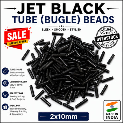 SALE, 100grams, Jet Black Bugle Beads 2x10mm – 100 Grams Pack | Black Glass Tube Beads for Jewelry Making, Embroidery, Bead Weaving & DIY Crafts