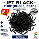 SALE, 100grams, Jet Black Bugle Beads 2x10mm – 100 Grams Pack | Black Glass Tube Beads for Jewelry Making, Embroidery, Bead Weaving & DIY Crafts