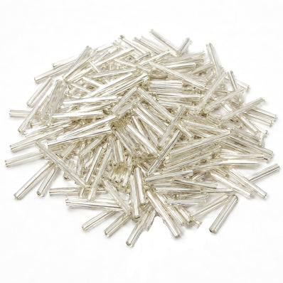 100grms, Silverline Bugle Beads 2x16mm – 100 Grams Pack | Sale Lot Silver Lined Glass Tube Beads for Jewelry Making, Embroidery & DIY Crafts