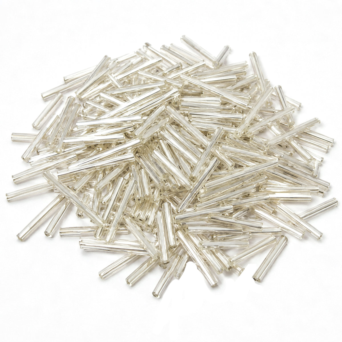 100grms, Silverline Bugle Beads 2x16mm – 100 Grams Pack | Sale Lot Silver Lined Glass Tube Beads for Jewelry Making, Embroidery & DIY Crafts