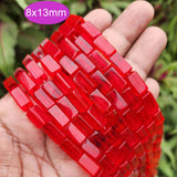 1 String/Line Crystal Fire Polished Glass Beads Cube Shape Red Color