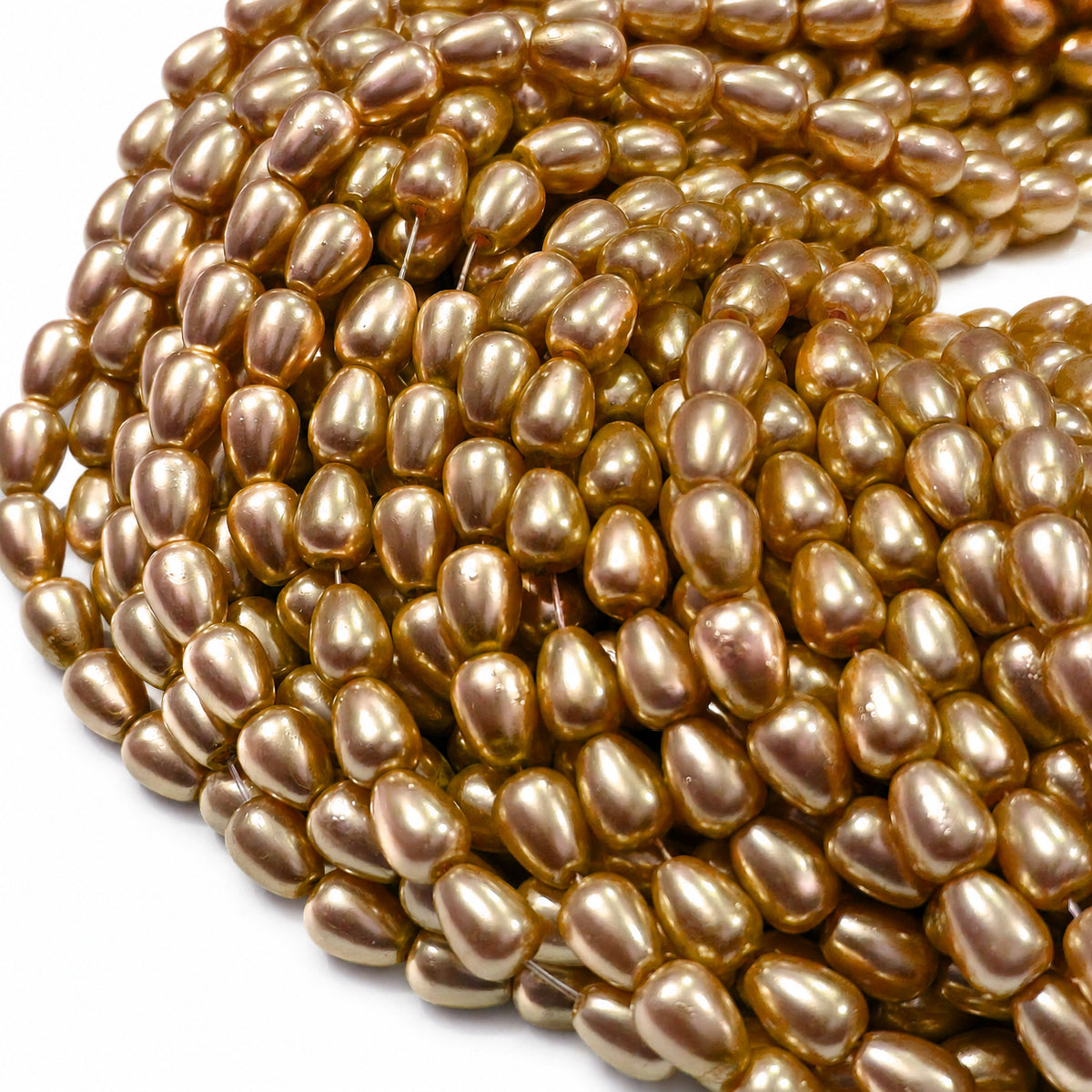 6x8mm Antique Gold Glass Pearl Teardrop Beads, Metallic Gold Pearl Drop Beads for Earrings, Necklaces & DIY Jewelry Making, 95–96pcs Strand