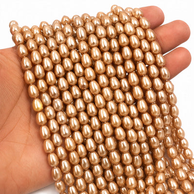 6x8mm Antique Gold Glass Pearl Teardrop Beads, Metallic Gold Pearl Drop Beads for Earrings, Necklaces & DIY Jewelry Making, 95–96pcs Strand