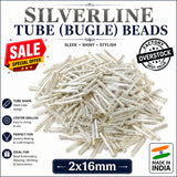 100grms, Silverline Bugle Beads 2x16mm – 100 Grams Pack | Sale Lot Silver Lined Glass Tube Beads for Jewelry Making, Embroidery & DIY Crafts