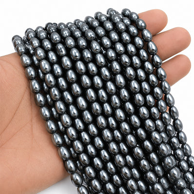 6x8mm Gunmetal Grey Glass Pearl Teardrop Beads, Metallic Grey Pearl Drop Beads for Earrings, Necklaces & DIY Jewelry Making, 95–96pcs Strand