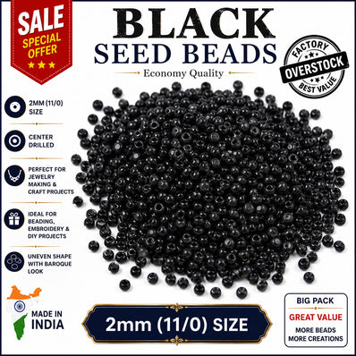 100 grams, Black Seed Beads 2mm (11/0) – 100 Grams Pack | Sale Lot Factory Overstock Glass Seed Beads for Jewelry Making, Embroidery & DIY Crafts